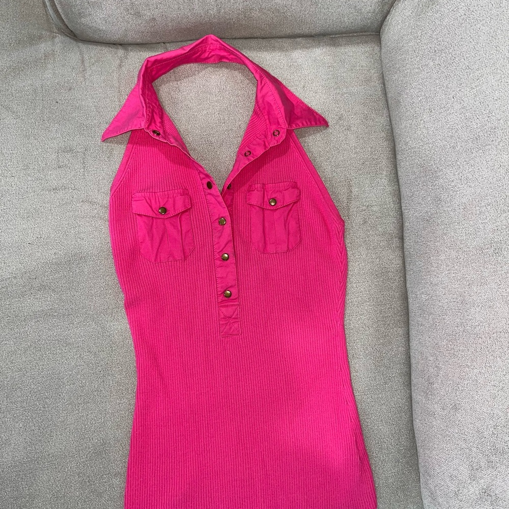 Ribbed pink halter